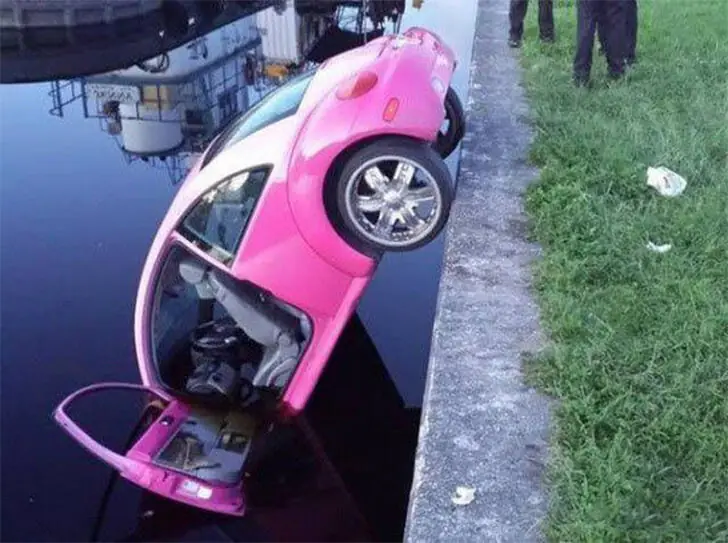 Pink Car Takes a Nosedive