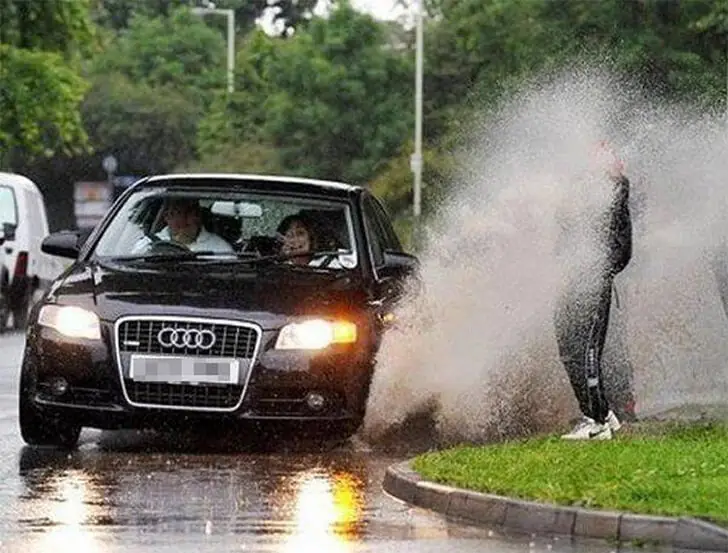 Caught Splashing a Pedestrian on the Roadside
